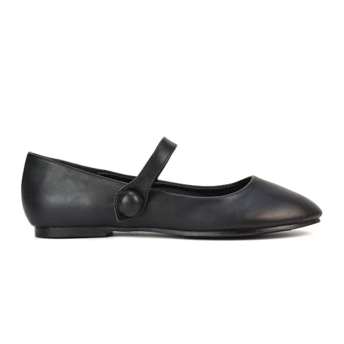 Women's Flat Dolly Shoes Ladies Closed Toe Mary Jane Slip On Black
