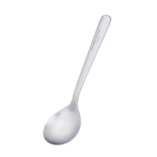 iBasingo 18.1cm Titanium Spoon with Big Bowl Lightweight Metal Camping Cutlery Durable Long Handle Soup Spoon Ti1068T