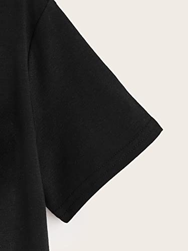 COZYEASE Girls' Graphic Letter Print T Shirts Short Sleeve Cute Casual Summer Tops Black 9Y CELY0707 -CESTT202405243