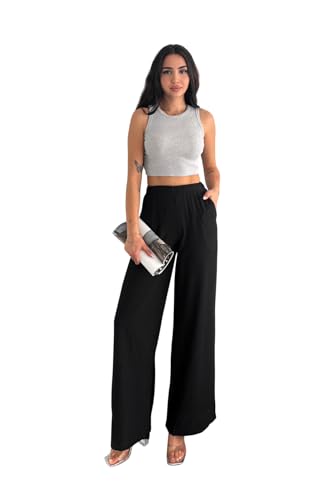 Women Linen Pants Wide Leg Casual Palazzo Pants Cotton Linen Summer Pants with Pockets