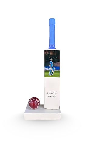 Image of Wood Decorative Cricket Miniature Set Virat kohli Autograph Printed (Not Original), Autographed Mini Bat with Display Stand and Ball, Sports Memorabilia Showpiece