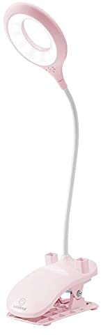 Lampe de bureau LED, Lampe de lecture à pince USB Luminosité à 3 niveaux Lampe de chevet Eye Care Touch Light avec porte-stylo pour lire étudier travailler (Rose) Cover
