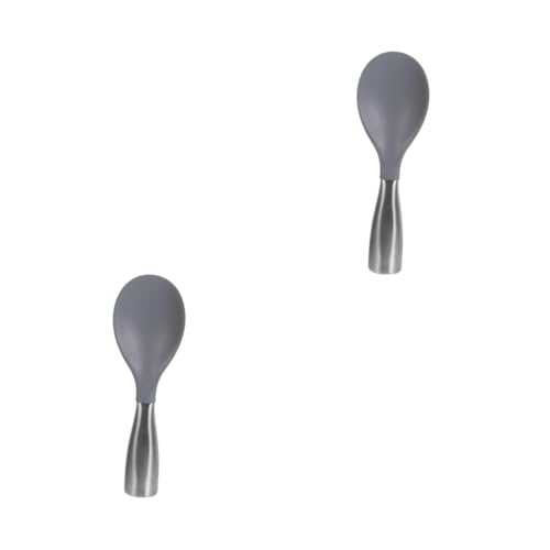 Cabilock 2 pcs Silicone Rice Spoon with Stainless Steel Handle Creative Grey Rice Scoop for Home Kitchen Lightweight and Rustproof Utensil present for Family and Friends