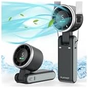 PlayHot Portable Handheld Turbo Fan, 5 Gear Wind, Battery Operated, Up to 12 Working Hours, 3 IN 1 Hand Fans with Air Turbo Tech Cooling Fan for Outdoor Activities, Travel, Beach (Black)