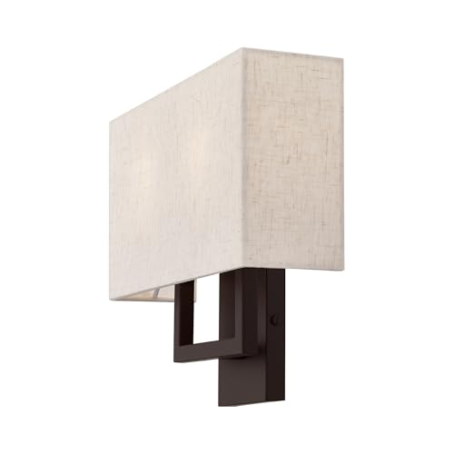 Image of Livex Lighting 50994-07 Pierson 2-Light Wall Sconce, Bronze | White Fabric Inside Hardback Shade