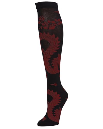 Natori Womens Dragon Fashion Knee High Black/Rhubarb One Size
