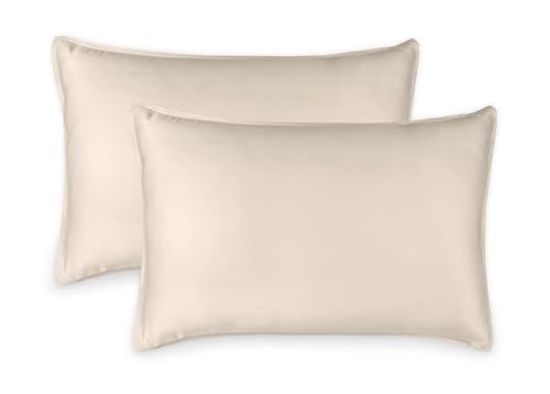 Queen Pillowcases by Pure Bamboo, Genuine 100% Organic Viscose Derived from Bamboo, Luxuriously Soft & Cooling, Double Stitching, Envelope Closure (2 Queen Pillowcases, Creme)