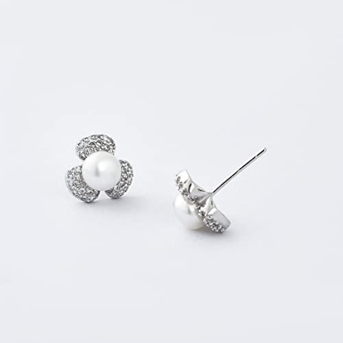Boucles d'oreilles trèfle argent 925 femme avec perle et zirconium - 4