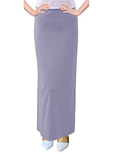 Baby'O Women's Basic Modest 37" Ankle Length Stretch Knit Straight Skirt (Lavender, 2)