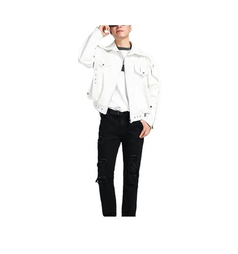 Veste en cuir PU pour hommes avec ceinture et fermeture éclair noire