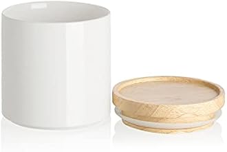 Sweejar Kitchen Canisters Ceramic Food Storage Jar, Stackable Containers with Airtight Seal Wooden Lid for Serving Coffee Bean, Flour, Tea, Spice and More - 39 Fl Oz (White)
