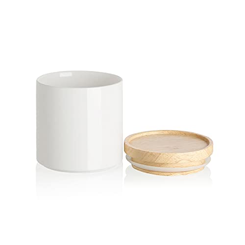 Sweejar Kitchen Canisters Ceramic Food Storage Jar, Stackable Containers with Airtight Seal Wooden Lid for Serving Coffee Bean, Flour, Tea, Spice and More - 39 Fl Oz (White)