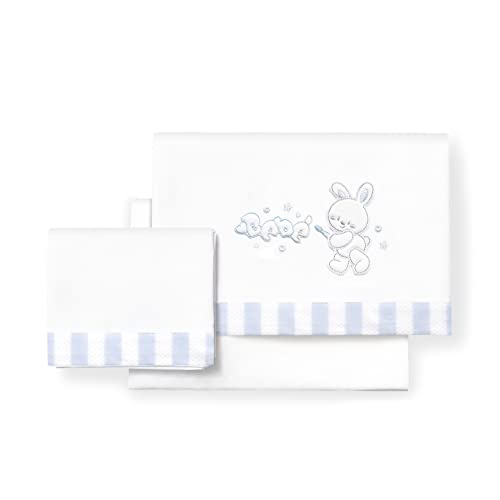 Draps de berceaux Rabbit Bebé le cadeau de naissance idéal en blanc et bleu