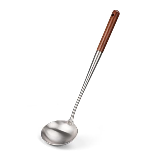 SLWHYZL Soup Ladle, 16.14 x 3.94 Inches Stainless Steel Wok Ladle Spoon with Padauk Wood Ergonomic Wooden Handle for Cooking Kitchen Use