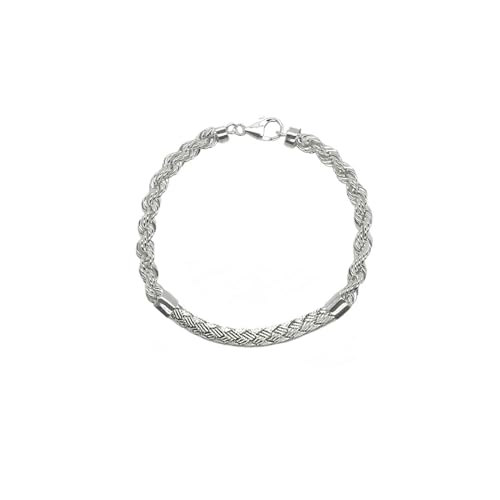 Savlano 925 Sterling Silver 4mm Rope Chain with Braided Bar Bracelet 7.5 Inches for Women Comes in Rose - Gold - Silver with a Gift Box