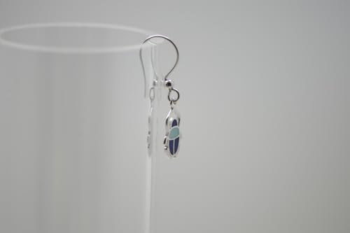 Boucles d'oreilles argent 925 émail bleu scarabée amulette protectrice - 3