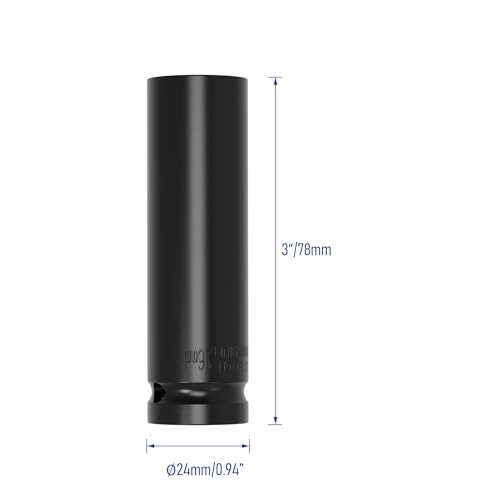 Image of 1 /2 inch Inch Drive by 16mm Deep Impact Socket, Heat-Treated CR-V Steel 3 Inch Length, 6-Point Metric Sizes