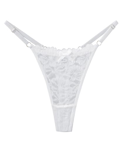 Image of Murimia Thongs for Women G String Sexy Lace No Show Underwear Low Rise T-Back Breathable Panties, H-White, Medium