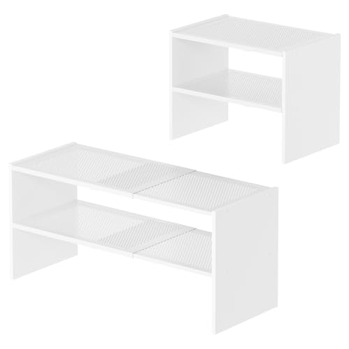 YATINEY Expandable Shoe Rack, 2-Tier Adjustable Entryway Shoe Organizer, Stackable Closet Shoe Rack for Small Space, Compact Shoe Shelf Storage for Garage Holds Up to 12 Pairs, White SS03WW