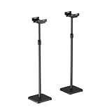 ARLI Set di 2 supporti per altoparlanti, regolabili in altezza, 85-112 cm, girevoli, inclinabili, orientabili, gestione dei cavi, per altoparlanti da scaffale, home theatre, fino a 5 kg, colore nero
