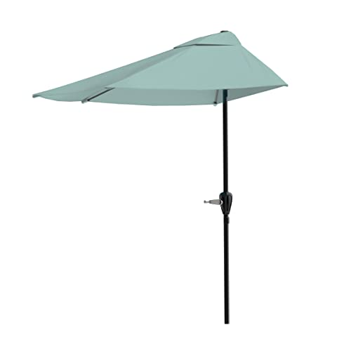 Image of Half Umbrella Outdoor Patio Shade - 9 ft Patio Umbrella with Easy Crank - Small Canopy for Balcony, Table, or Deck by Pure Garden (Light Green)