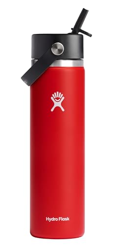 Hydro Flask 24 Oz Wide Flex Straw Cap Bottle - Insulated Stainless Steel - Wide Straw Lid, Non Spill, Leakproof in Goji
