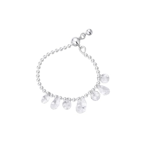 Diamond Beaded Ring for Women Crystal Solitaire Waterdrop CZ Charms Dangle Bead Ball Statement Adjustable Finger Rings Band Dainty Wedding Engagement Jewelry Gifts for Bridesmaid