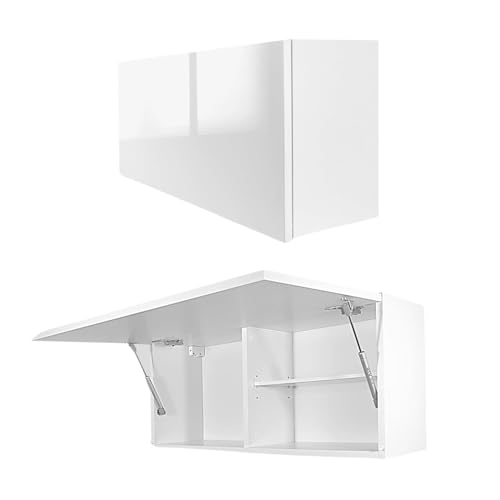 Milionmeblicom Badezimmerschrank Laura Hängeschrank Badezimmermöbel Klappbarer Badezimmer Wandschrank Teleskopöffnung - Mattweiß/Weiß Hochglanz, Maße 39 x 90 x 23 cm