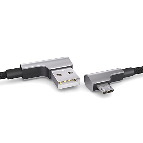 Câble micro USB de 2m en nylon noir, connecteur coudé à 90 degrés, USB vers câble de charge micro USB, câble de données, câble de charge, USB 2.0