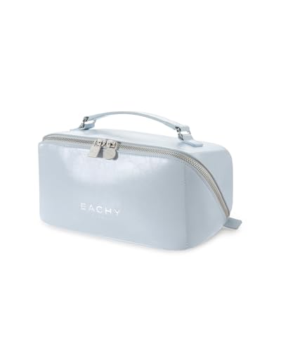 Image of EACHY Travel Makeup Bag, Large Capacity Cosmetic Bag for Women, Waterproof PU Leather, Flat Open Portable Toiletry Bag for Skincare, Brushes & Travel Essentials