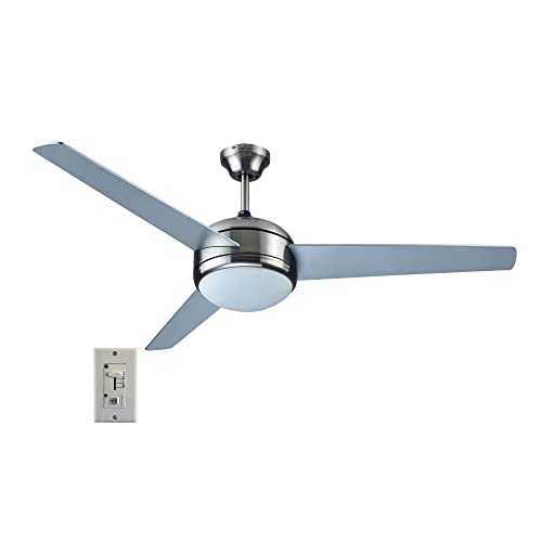 Image of Design House 157339 Treviento LED 52-inch Contemporary Indoor Ceiling Fan with LED Light Kit, Wall Control Included, Satin Nickel