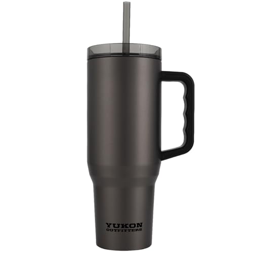 Yukon Outfitters Fit Forty 40oz Double Wall Vacuum Insulated Stainless Steel Tumbler with Reusable Straw & Ergonomic Handle | For Hot or Cold Beverage, Titanium