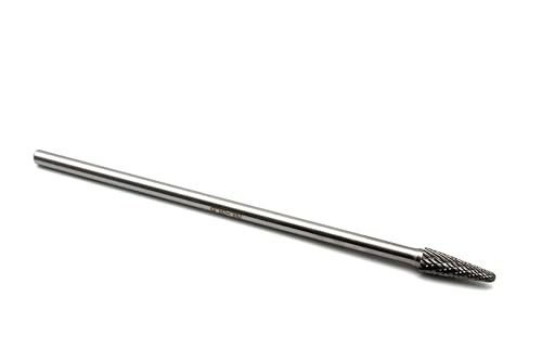 TEMO SL-3L6 Double Cut Carbide Rotary Burr File, 3/8 Inch Head 14 Degree Cone, 1/4 Inch Diameter 6 Inch Long Shank