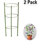 Yojoloin 2 Pack Garden Plant Support Ring Garden Trellis Flower Plastic Pillar with Iron Support Rings Climbing Vegtables&Flowers&Fruit Grow Cage with 3 Adjustable Rings 17.8