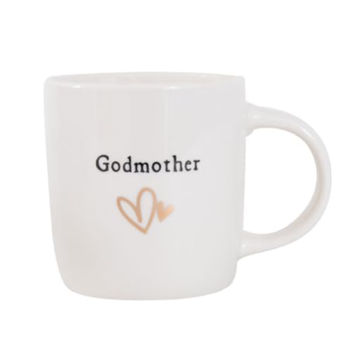 YöL Godmother Tea Cup Coffee Mug 340ml with Gold Foil Stars Hearts Design Elegant Keepsake for Christenings Baptisms White New Bone China Godparent Godchild 12oz