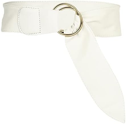 moonsix PU Leather Waist Belts for Women Vintage Casual Chic Dress Belt with Double Round Buckle,White