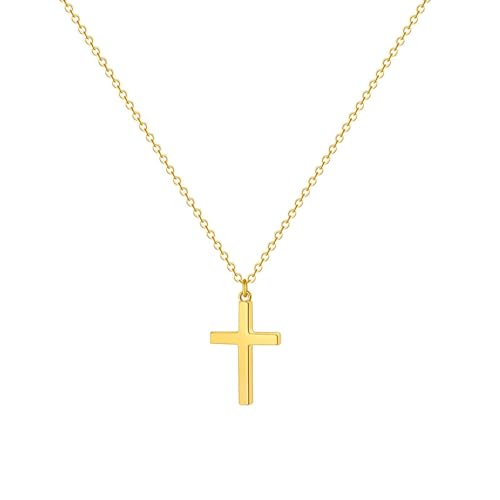 Zeffy Gold Necklace for Women, Cross Necklace 18k Gold Plated Tiny Cross Pendant Necklace for Women Simple Layered Cross Necklaces for Women