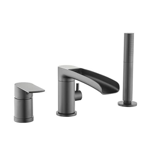 Robinet mitigeur de baignoire cascade gris design 3 trous avec douchette - 2