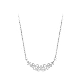 Homxi Collar Cadena de Oro Blanco Mujer 14 Kilates, Flor Hueca con Moissanita, Collar de Mujer Plata