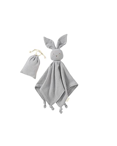 Blumie Bunny Comforter Blanket for Baby 100% Organic Cotton Muslin, Cuddly for boys girls and infants. (Cloud Grey)