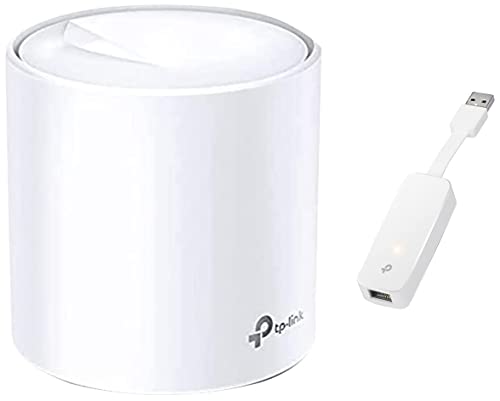 TP-Link Deco X20(1-Pack) AX1800 Whole Home Mesh Wi-Fi System, Next-Gen Wi-Fi 6 & UE300 USB 3.0 to RJ45 Gigabit Ethernet Network Adapter - Plug and Play