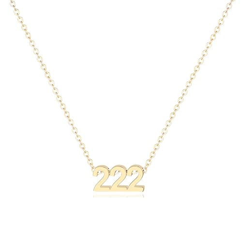 Tavuala Angel Number Necklace for Women,18K Gold Plated 111 222 333 444 555 777 888 999 1111 Necklace Numerology Jewelry(G,222)