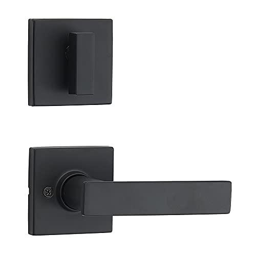 Image of Amazon Basics Front Door Lock Set, Handleset with Stamford Lever, Level Door Handle, Exterior, Single Cylinder Packs, Matte Black, 1-Pack
