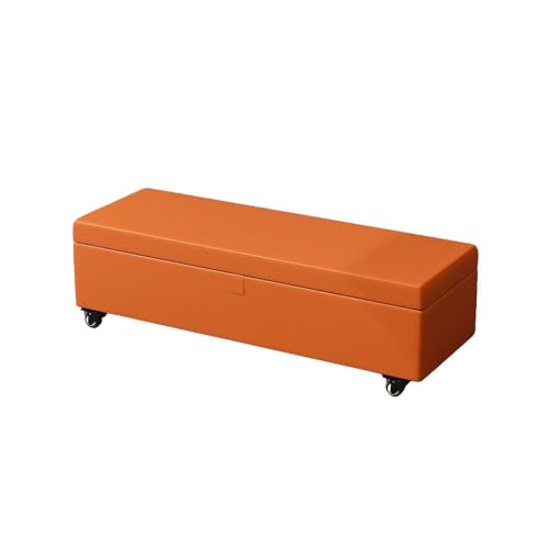 Banc de rangement à roulettes orange pour optimiser les petits espaces - 2