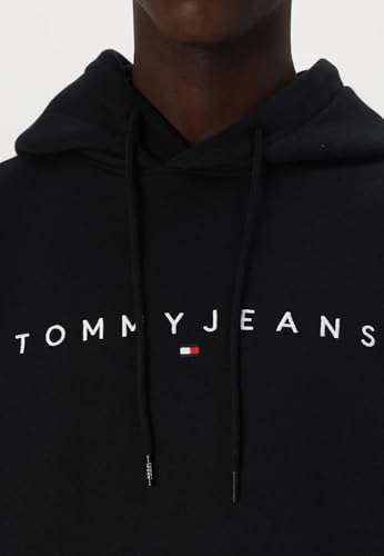 Tommy Jeans Uomo Felpa Linear Logo con Cappuccio, Nero (Black), XL - Immagine 3