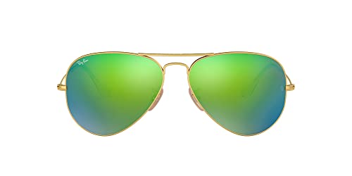 Ray-Ban Unisex RB3025 Classic Mirrored Aviator Sunglasses, Matte Gold/Grey Mirrored Green, 58 mm