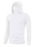 Ohoo Men's Workout Shirt with Hood and Face Mask UPF50+ Sun Protection Dry Fit Mock Neck Outdoor Shirt / DCT218-WHITE-2XL