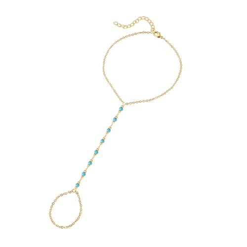 Dainty Gold Hand Chain Bracelet,18K Real Gold Plated Minimalist Handmade Beaded Finger Chain Bracelets for Women