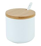 RockTrend Simple Pure Color Ceramic Spice Jar Seasoning Box Condiment Pot Sugar Bowl with Bamboo Lid and Spoon