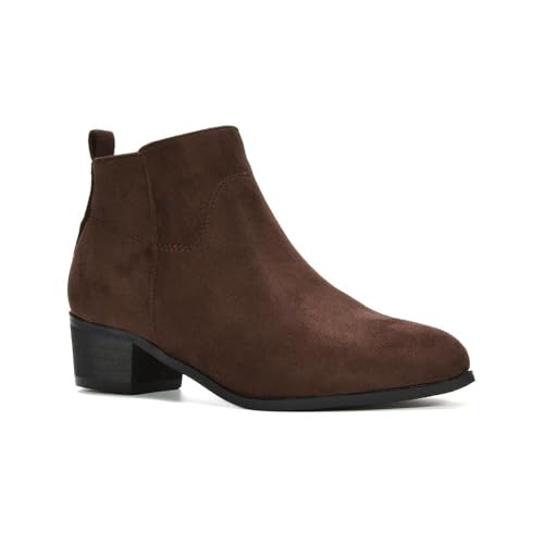 Image of ESSEX GLAM Womens Low Heel Block Cowboy Ladies Brown Faux Suede Western Ankle Boots Size 6